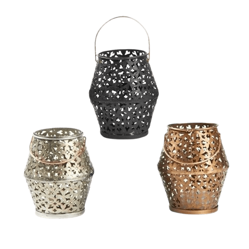 IRON BUCKET HANGING T-LIGHT HOLDER (3 COLORS) SET OF 3